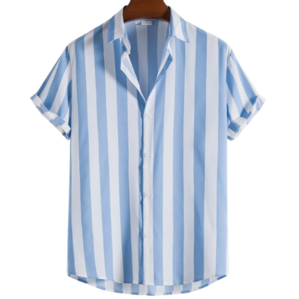Manfinity Homme Vertical Striped Button Up Shirt White Blue L
